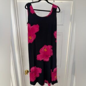 Women's Black Maxi Dress with Pink Floral Print